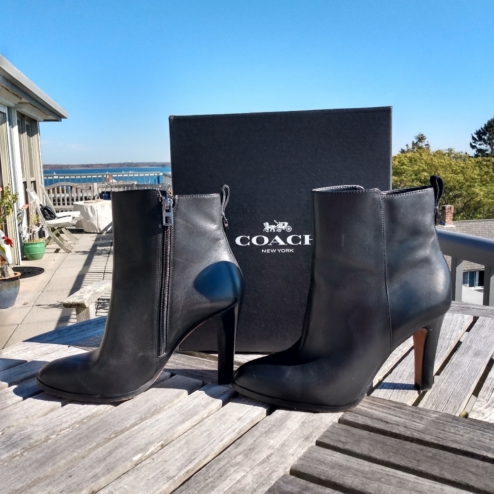 Coach Soft Calfskin Leather Heeled Booties - Picture 5 of 16